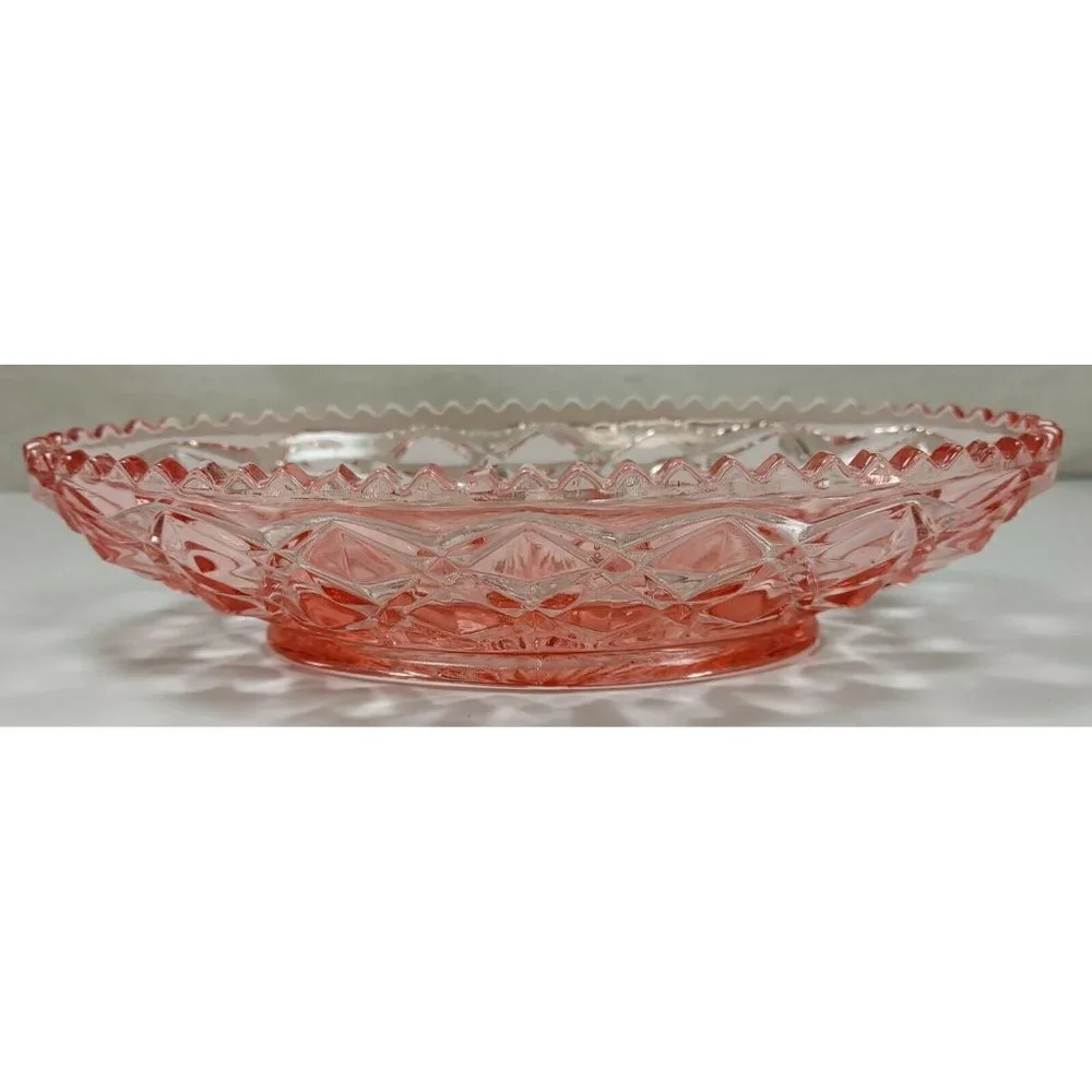 Set Of 2 Imperial Glass Pink Little Jewel Diamond Block Depression Celery Dish